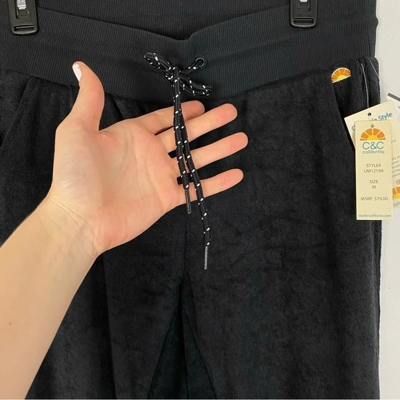 C&C California Terry Velour Joggers Sweatpants Womens Size Medium Black Mesh NEW - Picture 4 of 14